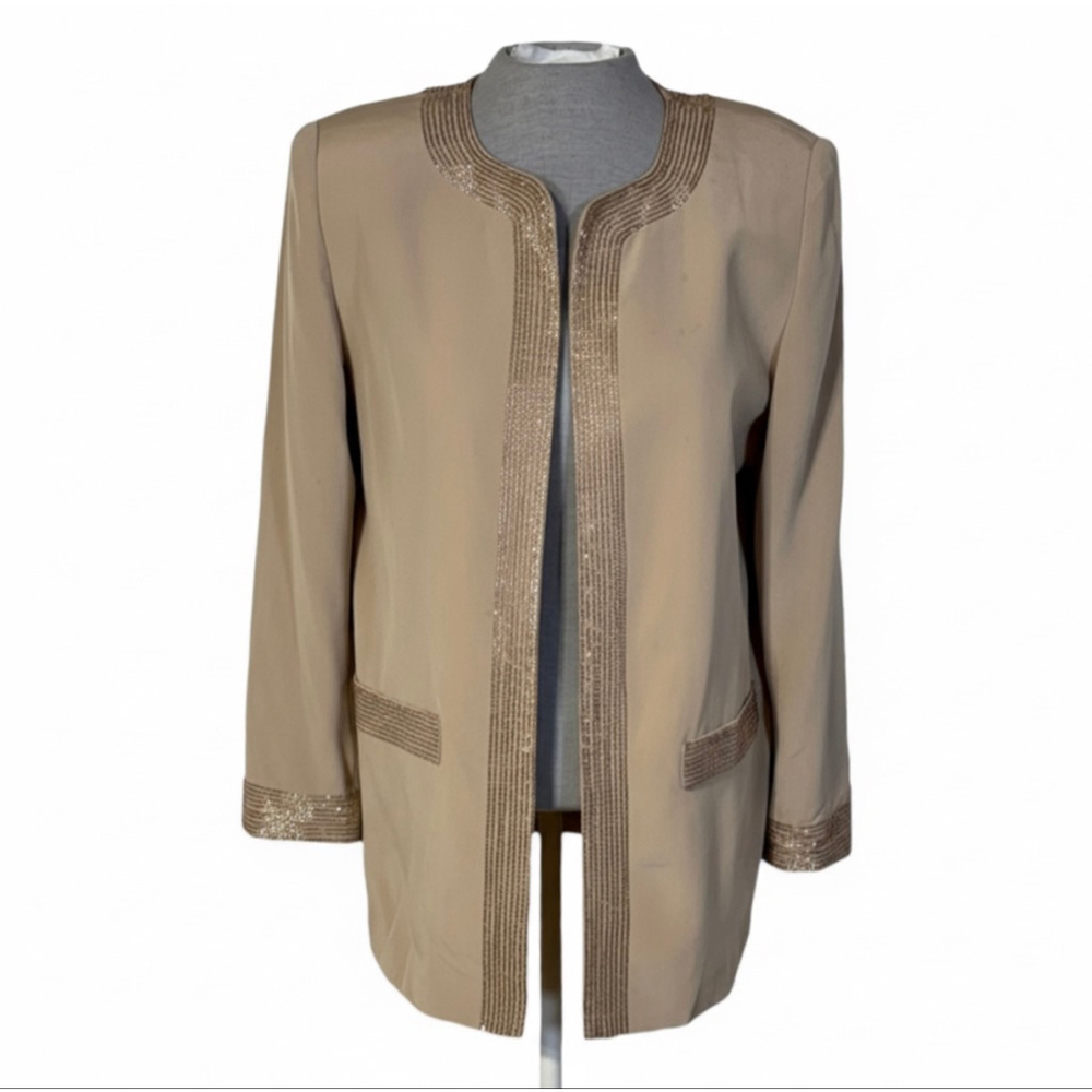 Vintage Jovani Brown Gold Sequin Blazer Jacket Women’s Size 10 Wedding Guest